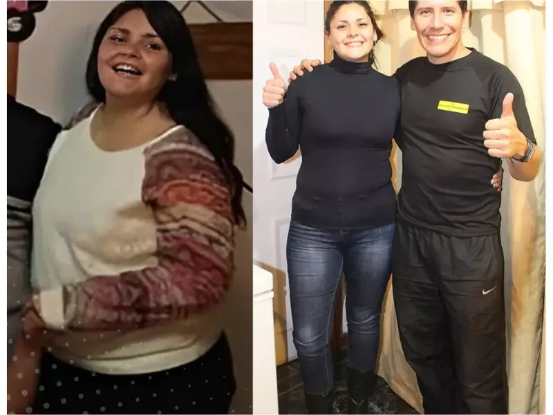 Natalí Díaz antes y después de bajar 26 kilos entrenando con Personal-Trainer.cl
